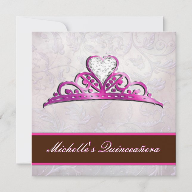 Invitación rosada elegante de la tiara con el (Anverso)