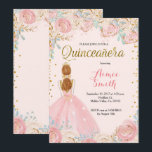 Invitación rosada elegante de Quinceanera del oro<br><div class="desc">Invitación rosada elegante de Quinceanera del oro</div>