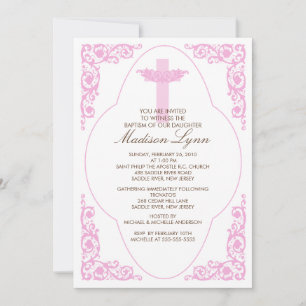 Invitación rosada elegante del bautismo