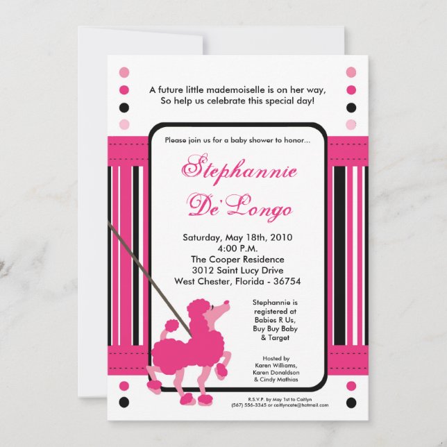 invitación rosada francesa de Baby Shower del (Anverso)