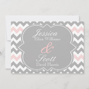 Invitación rosada gris de la boda de Chevron