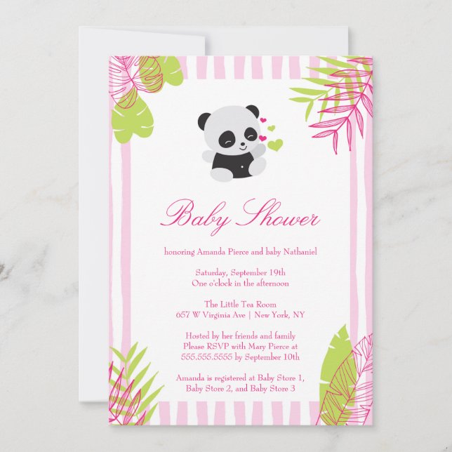 Invitación rosada linda de Baby Shower del chica (Anverso)