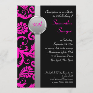 Invitación rosada, negra, y trigésima del