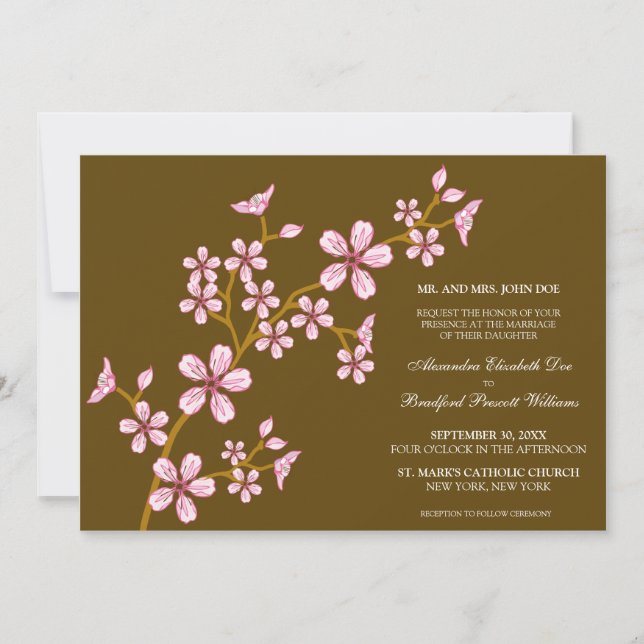 Invitación rosada preciosa de la boda de la flor (Anverso)