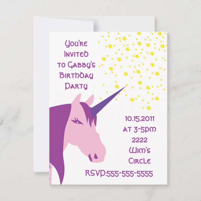 Invitación rosada/púrpura del cumpleaños del (Anverso)