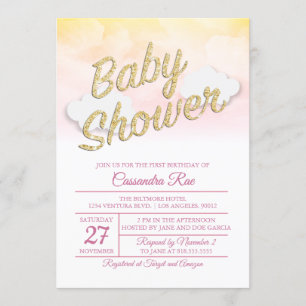 Invitación rosada y amarilla de Baby Shower de la