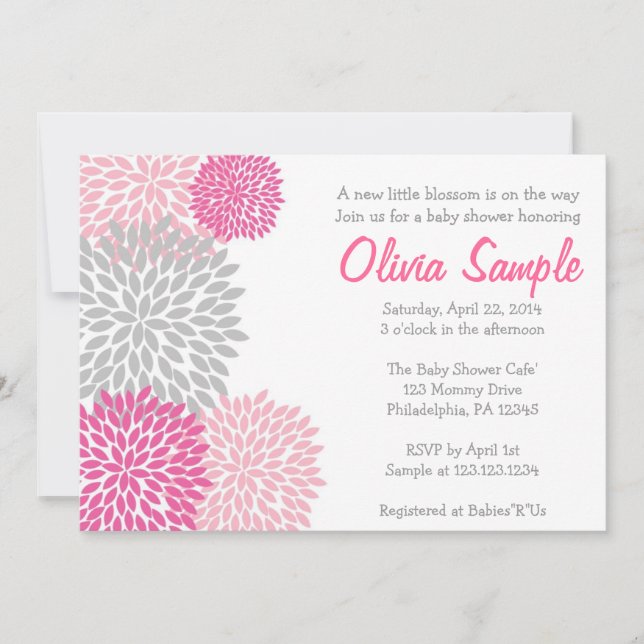 Invitación rosada y gris de Baby Shower de la (Anverso)