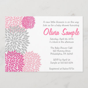 Invitación rosada y gris de Baby Shower de la
