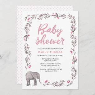 Invitación rosada y gris del elefante de Baby