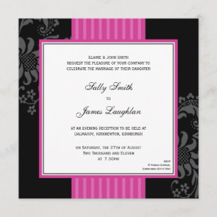 Invitación rosada y negra Cerise de la boda de la