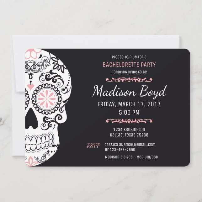 Invitación rosada y negra de la fiesta de la bachi (Anverso)