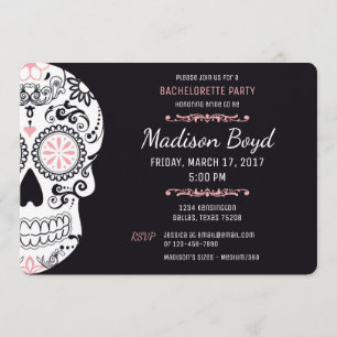 Invitación rosada y negra de la fiesta de la bachi