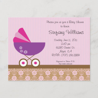 Invitación rosada y púrpura de Baby Shower