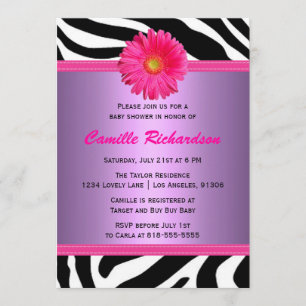 Invitación rosada y púrpura de Baby Shower de la