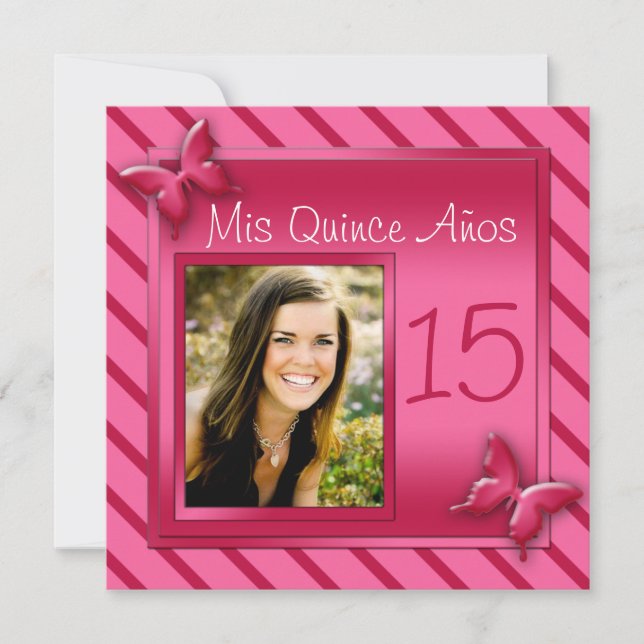 Invitación rosada y roja de Quinceañera de la foto (Anverso)