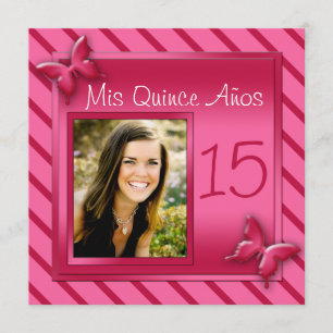 Invitación rosada y roja de Quinceañera de la foto