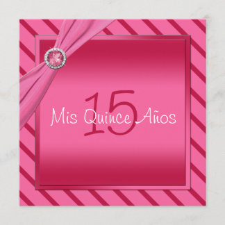 Invitación rosada y roja de Quinceañera de la raya