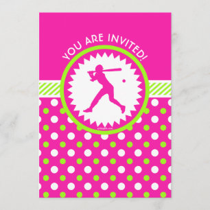 Invitación Rosado de Softball personalizado - Puntos de Polka