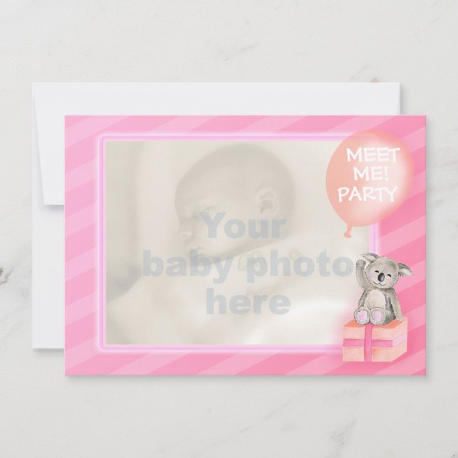 Invitación Rosado encuéntreme chica de recién nacido que el (Anverso)