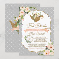Rosado gris y Rubor Baby Shower floral de la