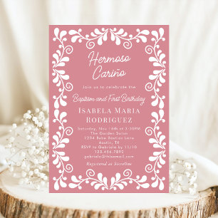 Invitación Rosado Polvoriento Cielito Lindo Bautizo y Primer 