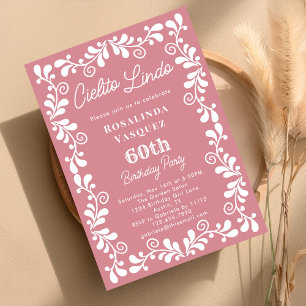 Invitación Rosado Polvoriento Cielito Lindo Cumpleaños 60 Mex