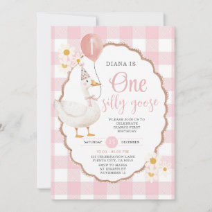 Invitación Rosado retro un tonto ganso primer cumpleaños