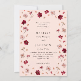 Invitación Rosado Rojo Presionado y Crema, Boda floral