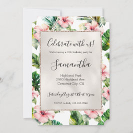 Invitación Rosado Tropical Hibiscus Floral