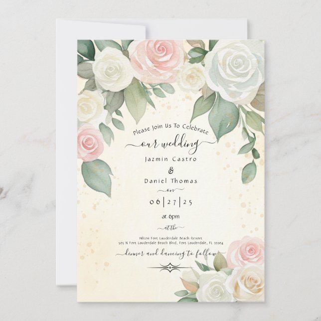 Invitación Rosado y blanco Rosa y colores dominantes (Anverso)