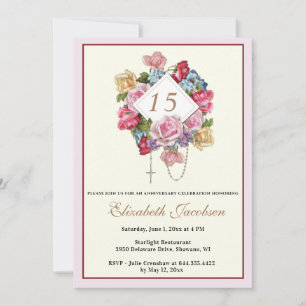 Invitación Rosario Aniversario Religioso Católico Floral