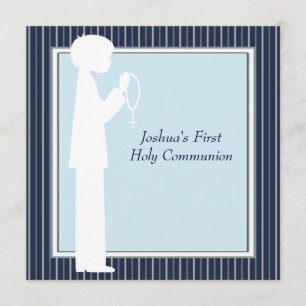 Invitación Rosario de franja azul y blanco niños primera comu