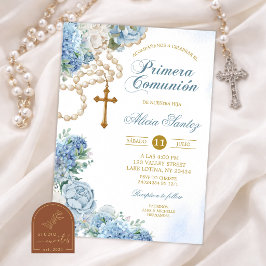 Invitación Rosario Floral de Hortensia Azul Polvoriento Prime