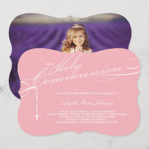 Invitación Rosario moderno Primera Santa Comunión Foto Religi