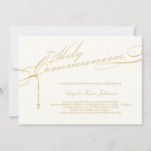 Invitación Rosario moderno Primera Santa Comunión Foto Religi (Anverso)