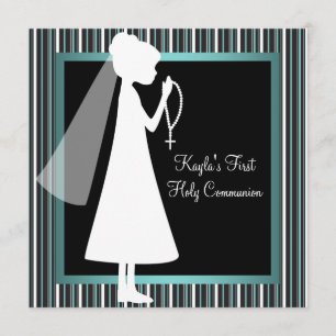 Invitación Rosario Verde Azul Negro Blanco Niñas Primera Comu