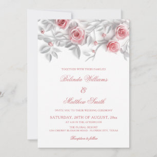 Invitación Rosas 3D Boda Floral Blanca Sencilla