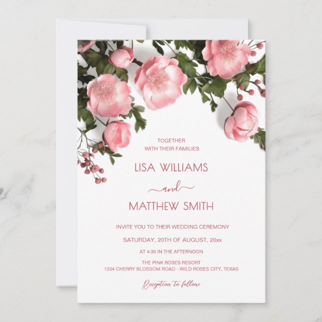 Invitación Rosas 3D Texturizadas Blancas Bodas | Foto (Anverso)