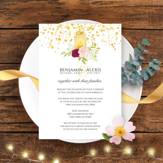 Invitación Rosas a la luz de las velas Purpurina Boda románti (Subido por el creador)