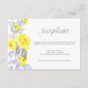 Invitación Rosas acuarela amarillas, moradas y grises Recepci