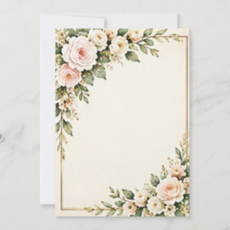 Invitación Rosas acuarela de color rosa con borde dorado