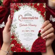 Rosas acuarela rojas y plateadas Quinceañera