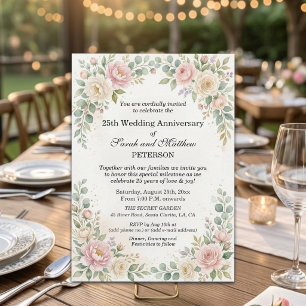 Invitación Rosas Acuarela Románticas 25 Aniversario de Boda