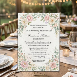 Invitación Rosas Acuarela Románticas 45 Aniversario de Boda