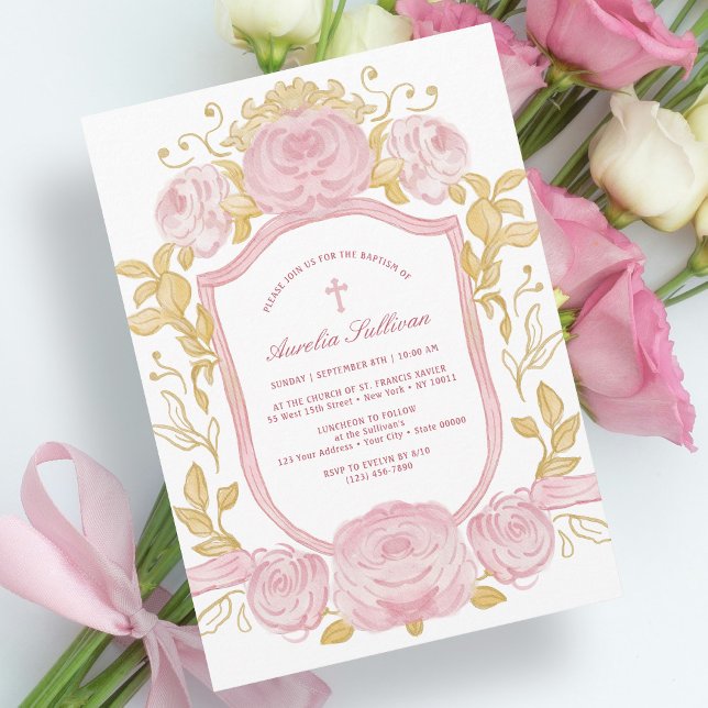 Invitación Rosas acuarelas bautismo Escudo (Subido por el creador)