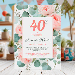 Invitación Rosas acuarelas diseño de 40 años