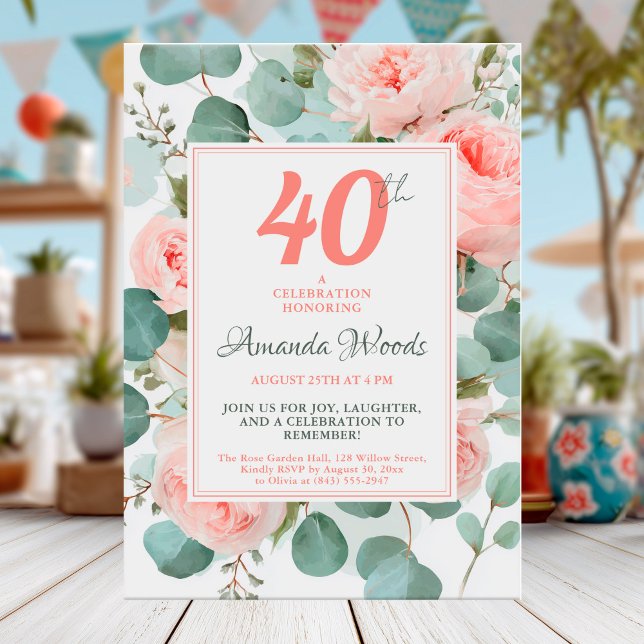 Invitación Rosas acuarelas diseño de 40 años (Subido por el creador)