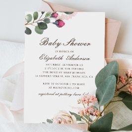 Invitación Rosas acuarelas. Elegante ducha de bebé con flores