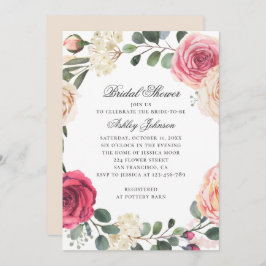 Invitación Rosas acuarelas. Elegante ducha de novia floral