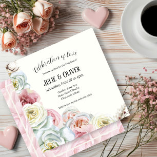 Invitación Rosas acuarelas en Boda rosa pálido y blanco crema